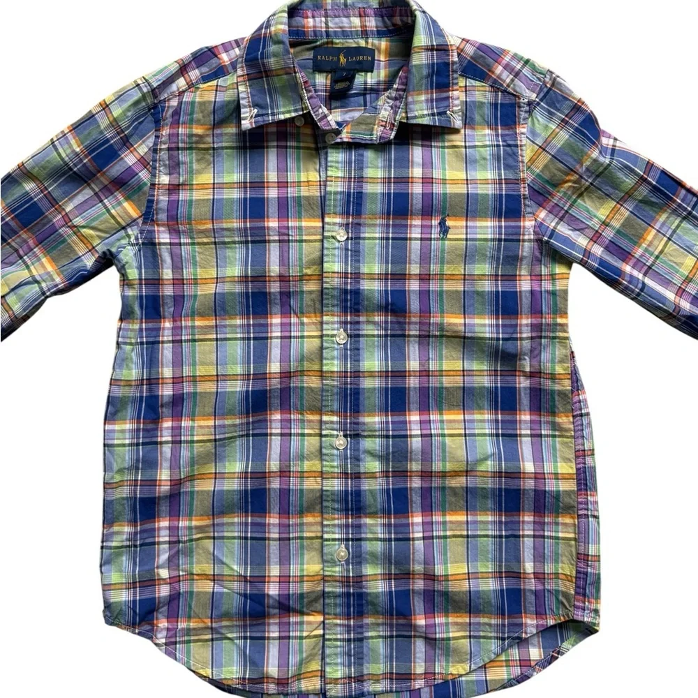 Ralph Lauren Plaid Button Down Shirt Boys 7 Cotton Lightweight Preppy